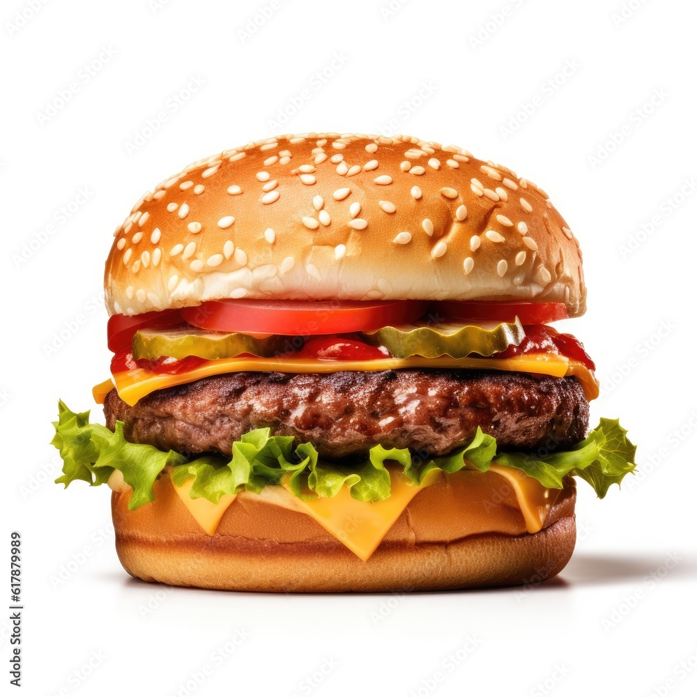 Beef burger isolated. Illustration AI Generative.