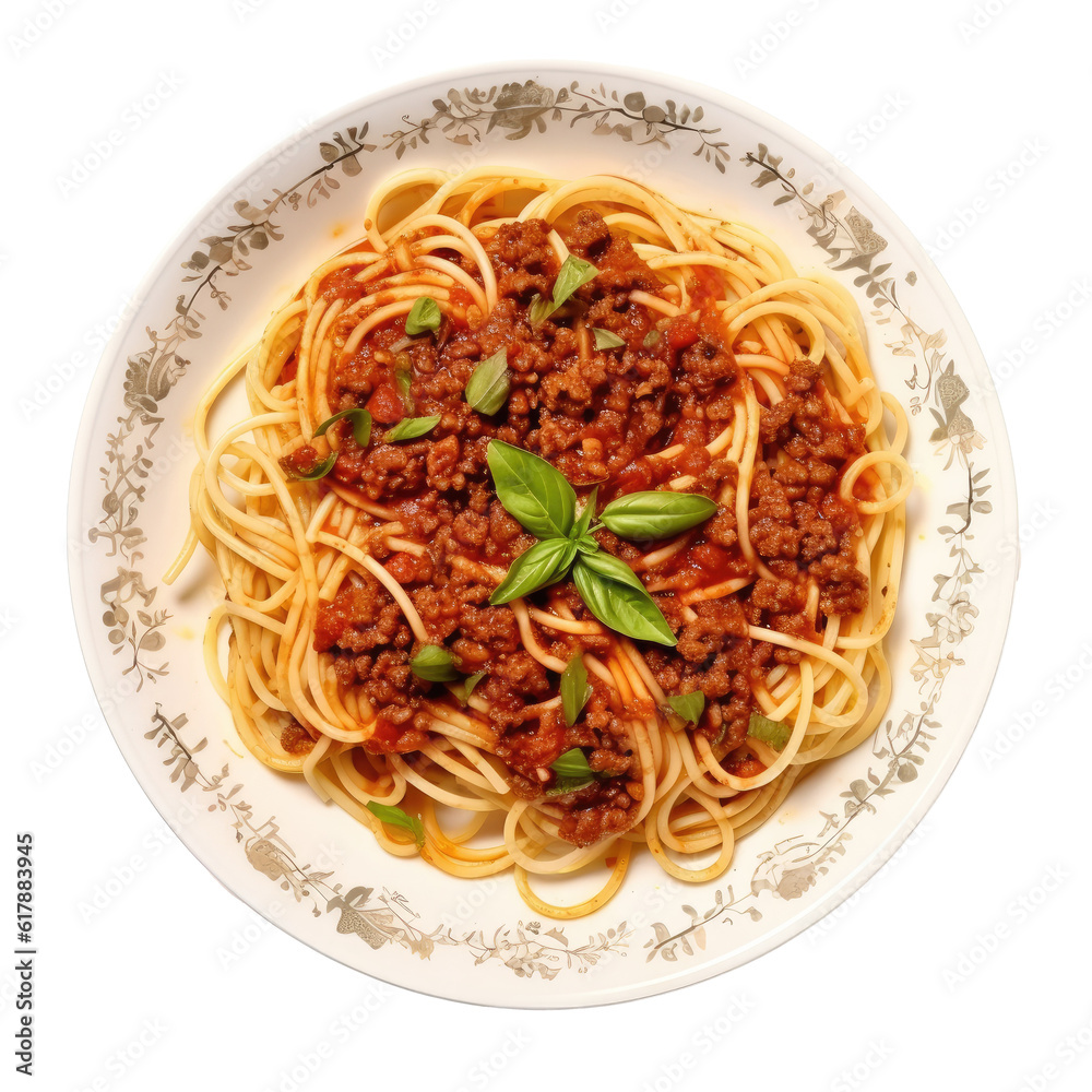 Home made Spaghetti Bolognese made with meat and pasta isolated. Illustration AI Generative