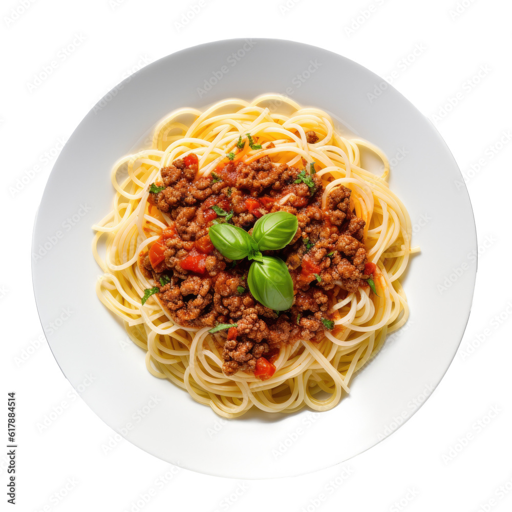 Home made Spaghetti Bolognese made with meat and pasta isolated. Illustration AI Generative