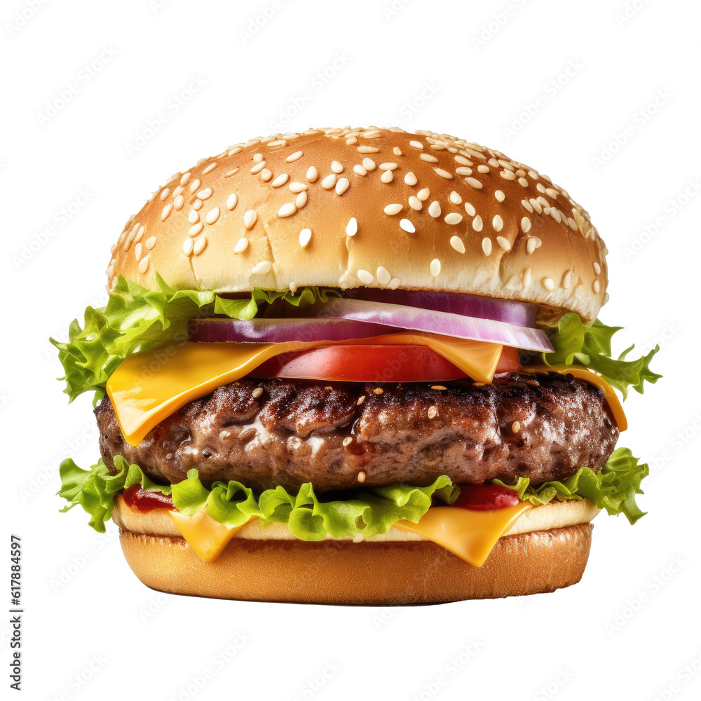 Beef burger isolated. Illustration AI Generative.