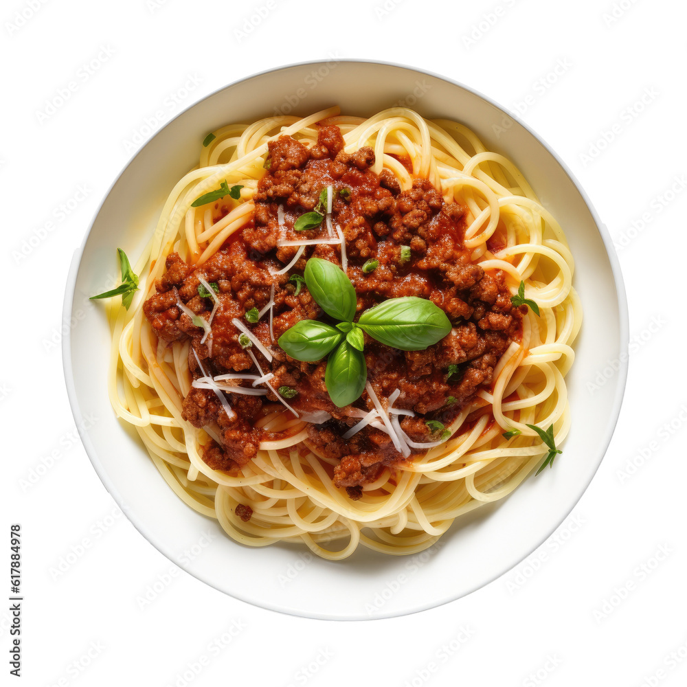 Home made Spaghetti Bolognese made with meat and pasta isolated. Illustration AI Generative