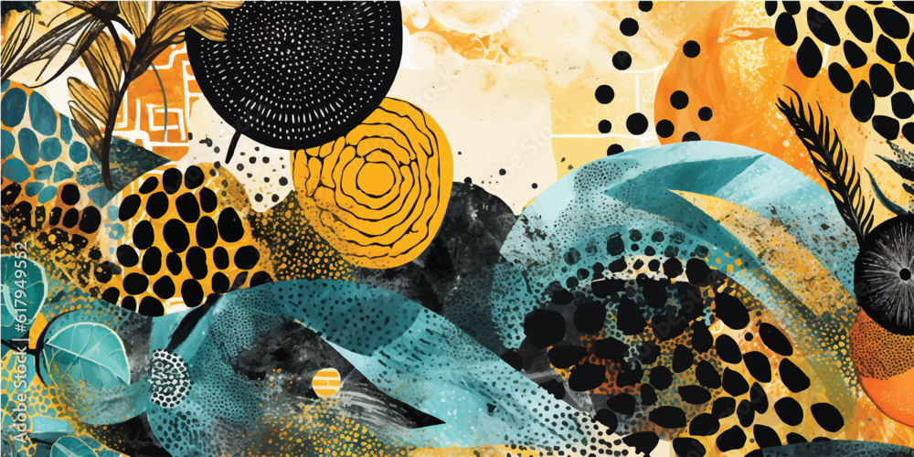 vector abstract art of exotic print. Modern collage with different textures. Creative template for d