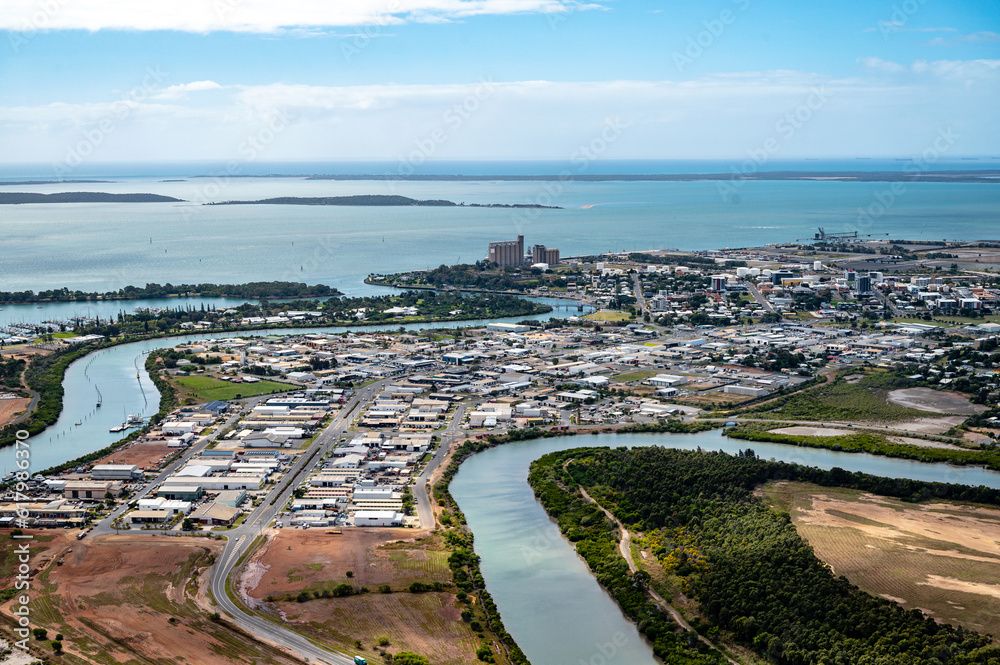 Aerial view of Gladstone harbour, Queensland, Australia.