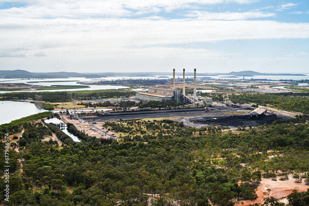 Gladstone coal power station with coal terminal in the foreground