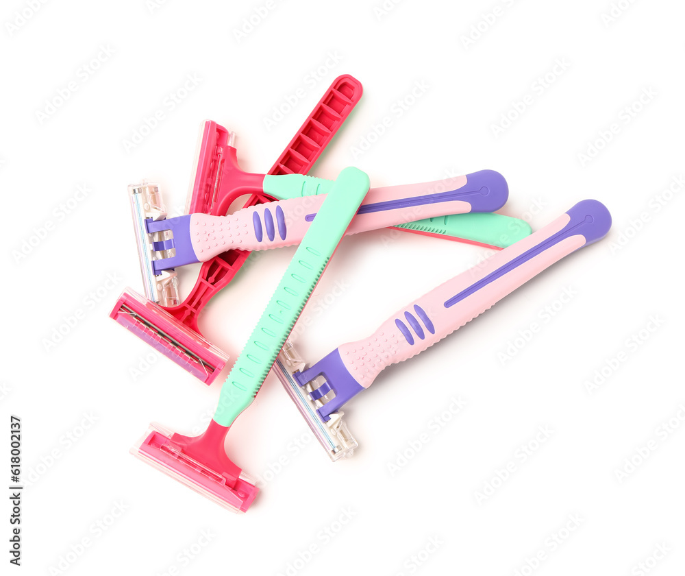 Set of safety razors  on white background