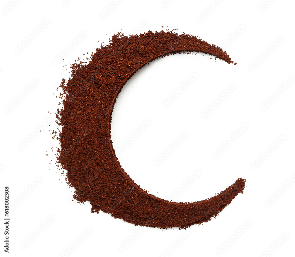 Half-moon made of coffee powder isolated on white background