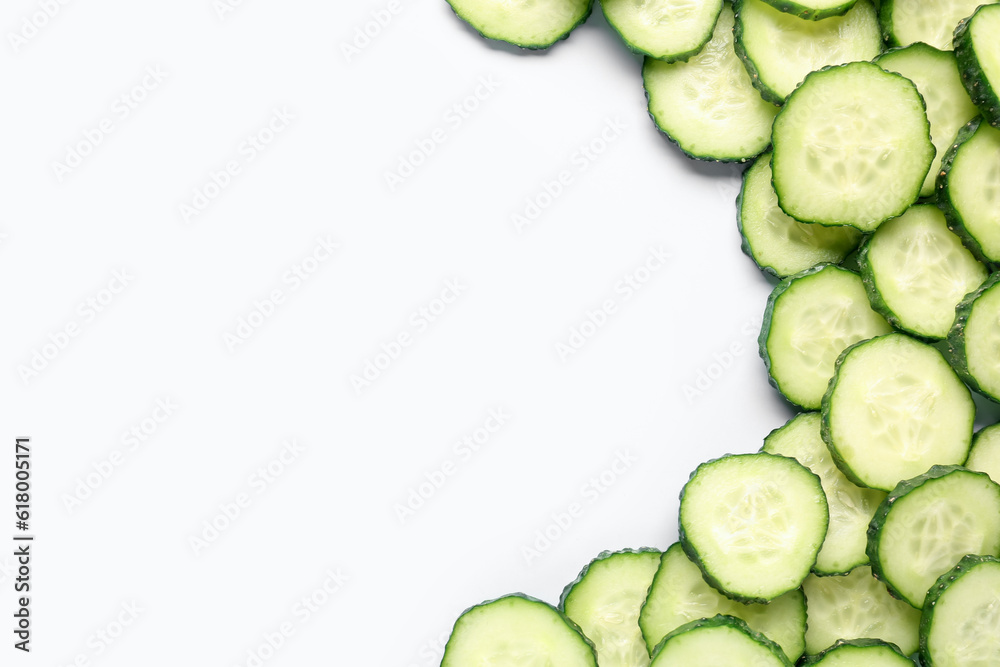 Slices of cucumber on blue background