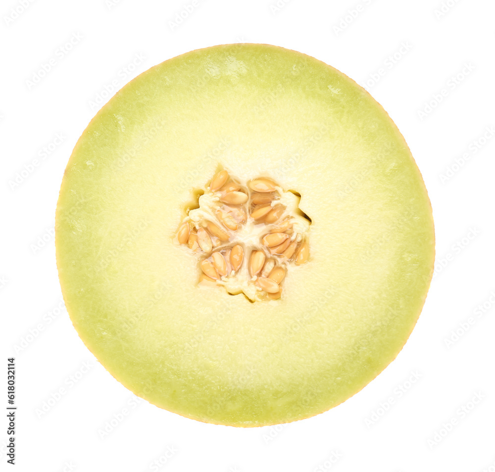 Half of sweet melon on white background