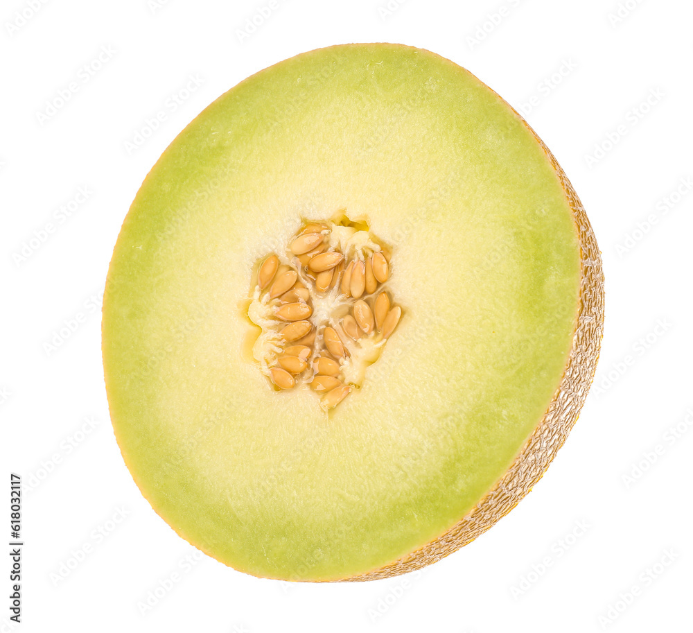 Half of sweet melon on white background