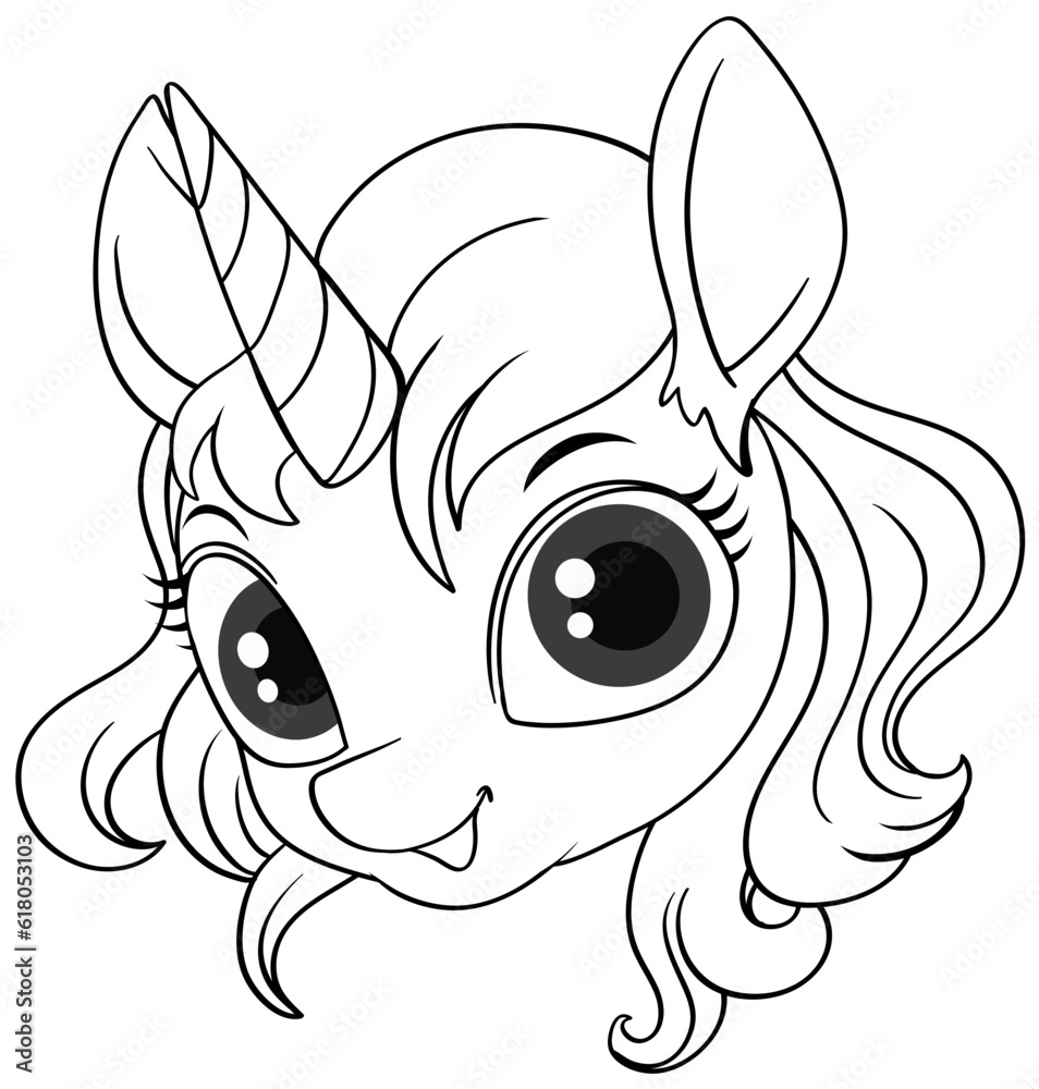 Coloring Page Outline of Cute Unicorn