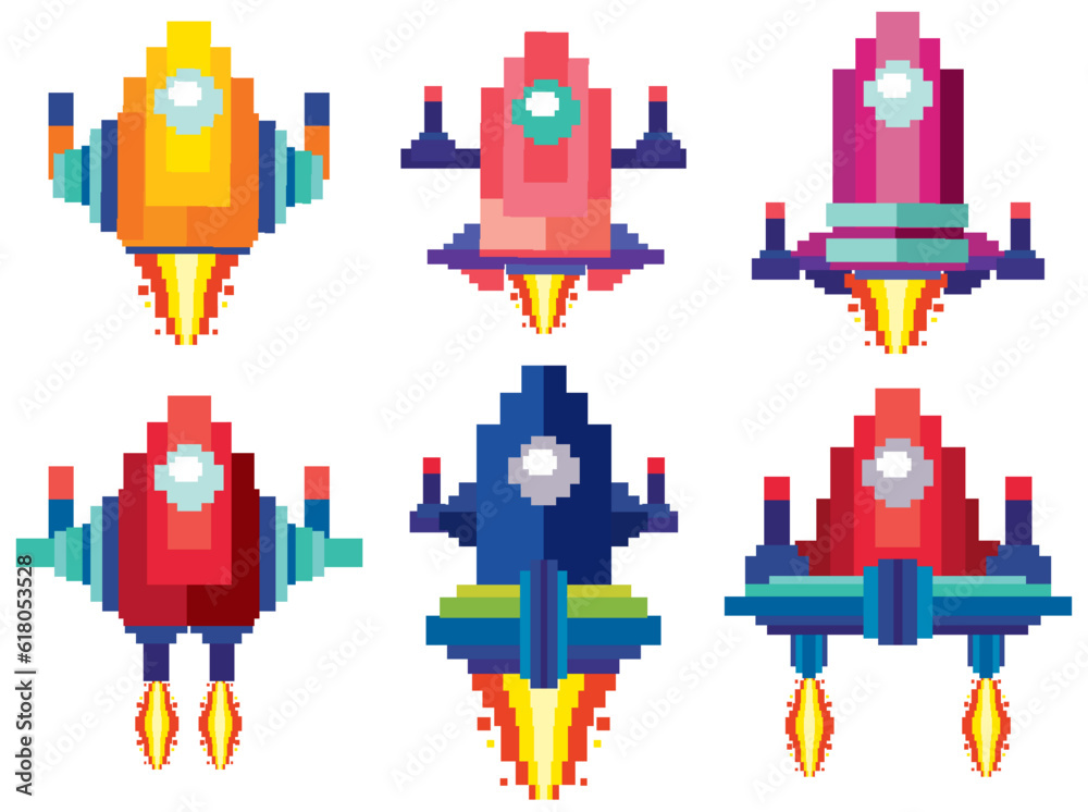 Retro Pixel Rocket Vector