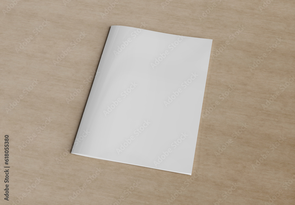 Magazine cover mockup on wood background. 3d rendering