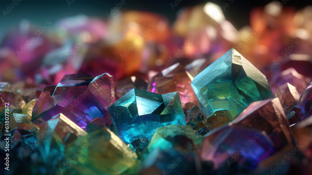 Amazing bright and shiny Fluorite crystal cluster background. Jewel mineral detailed macro. Generati