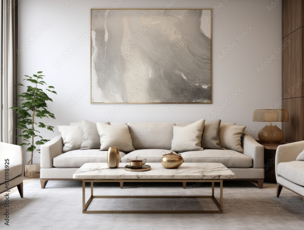 Modern living room interior. Illustration AI Generative.