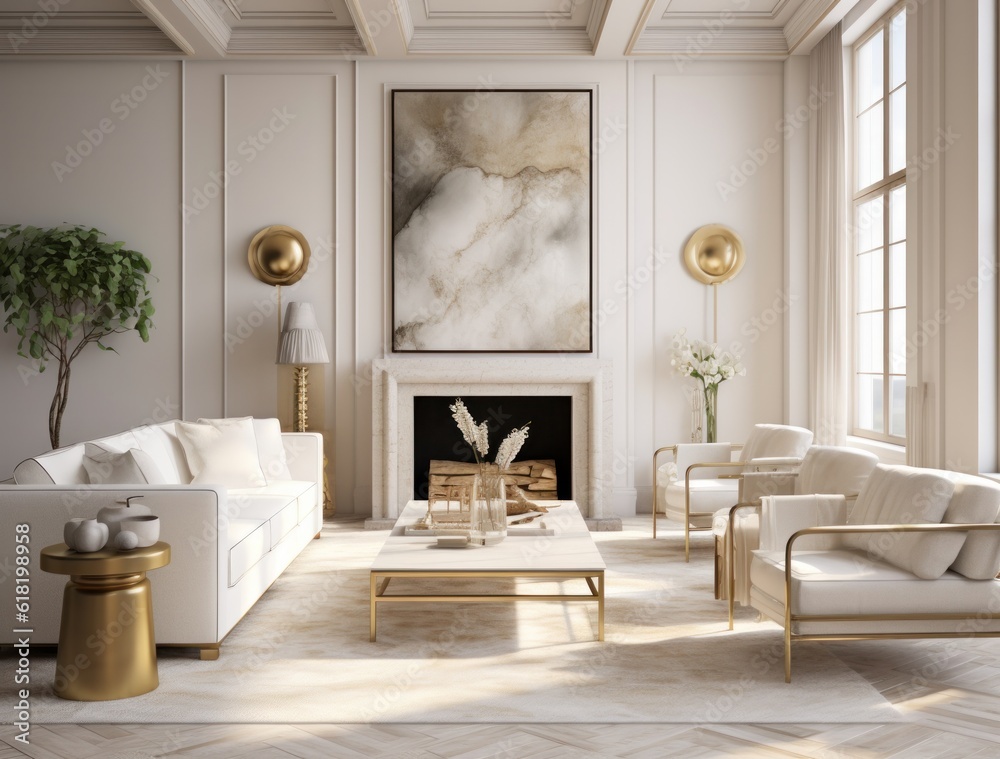 Modern living room interior. Illustration AI Generative.