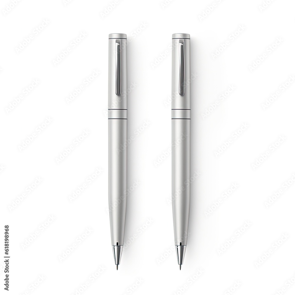 Silver metal pen isolated. Illustration AI Generative.