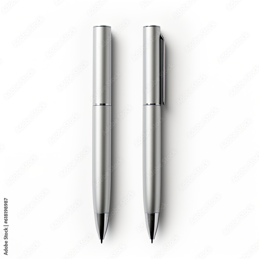 Silver metal pen isolated. Illustration AI Generative.