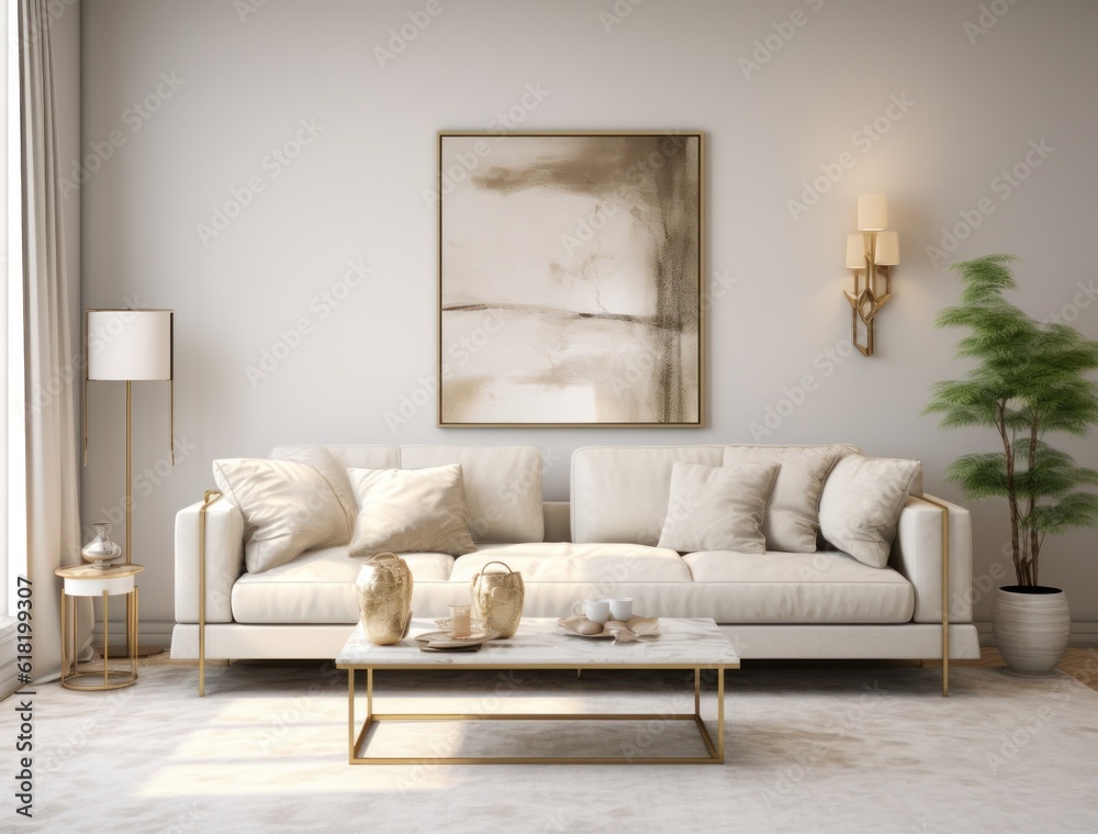 Modern living room interior. Illustration AI Generative.