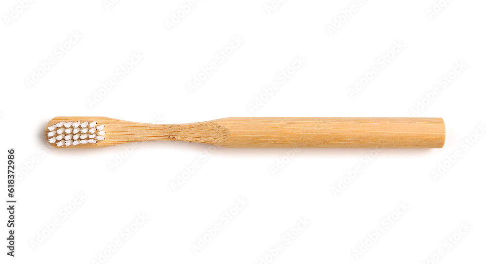 Bamboo tooth brush on white background