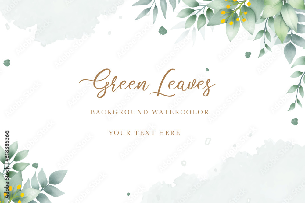 watercolor green leaves background 