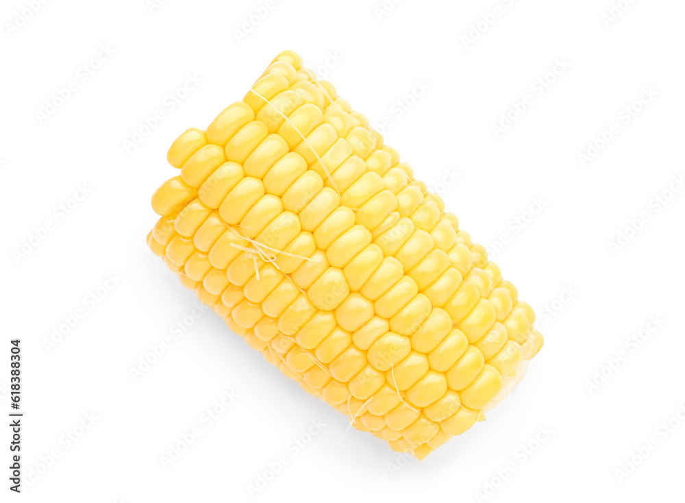 Cut fresh corn cob on white background