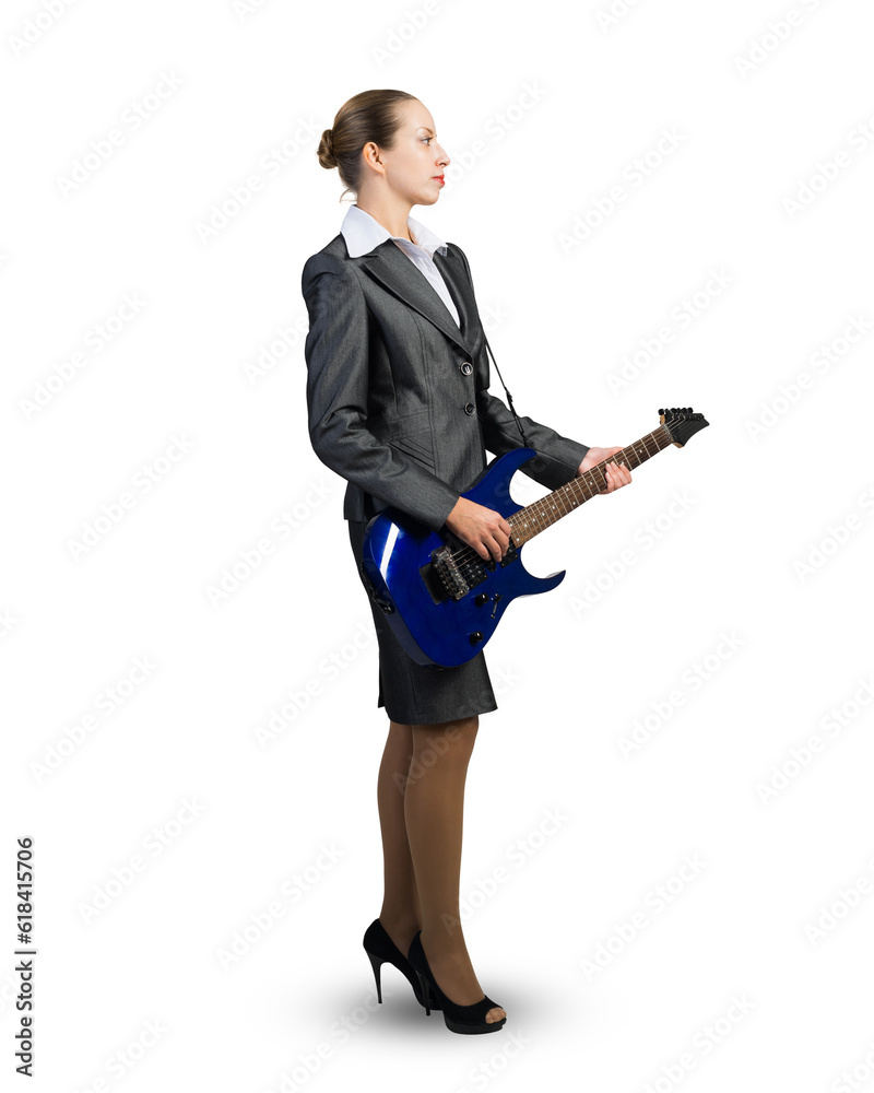 Business woman with electric guitar