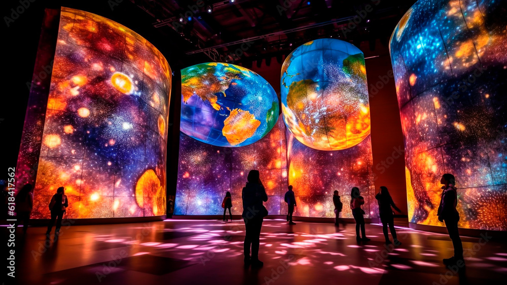 A planetary room with the Earth transformed into a cosmic canvas.