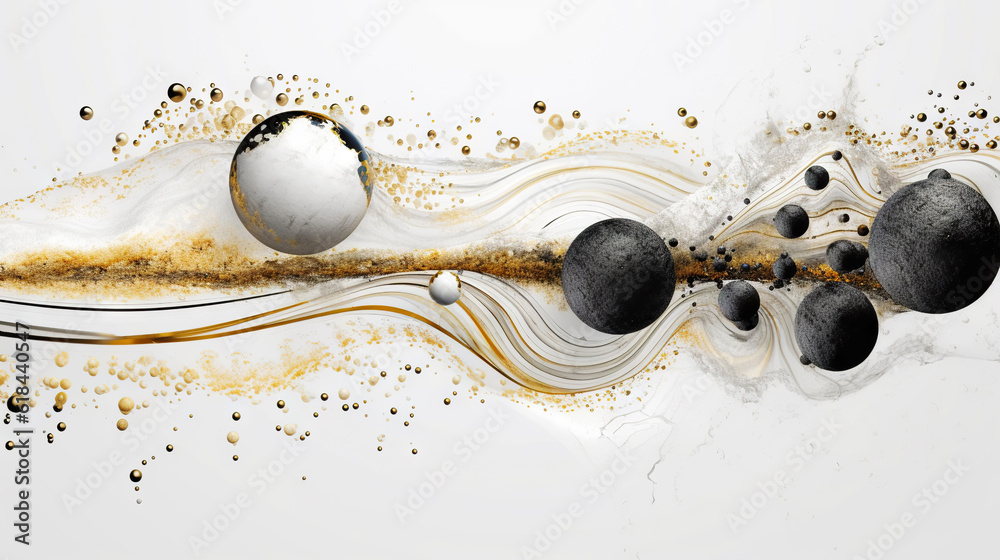 Abstract paint drops mixed on white background with swirls and stains. Non-mixing fluids pattern. Ge