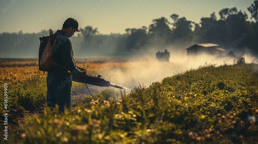 Farmer spraying pesticides in the field.