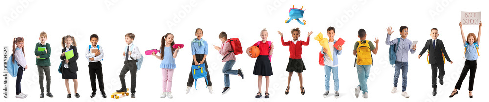 Set of cute schoolchildren isolated on white