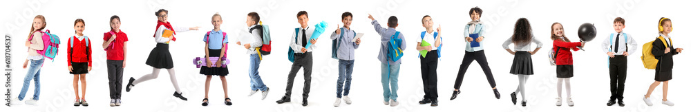 Set of many schoolchildren isolated on white