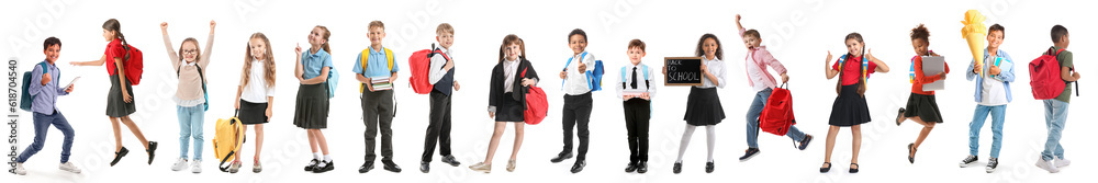 Set of many schoolchildren isolated on white