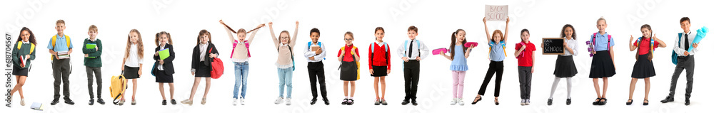 Set of many schoolchildren isolated on white