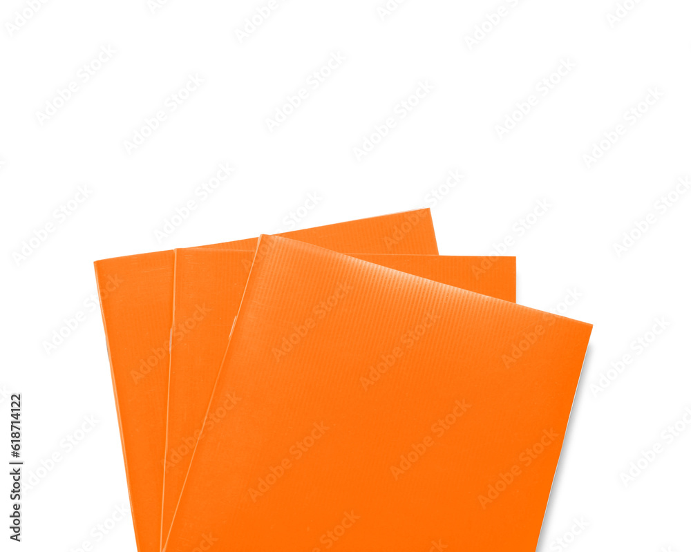 Orange notebooks isolated on white background