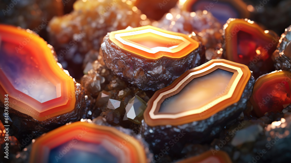 Amazing bright and shiny Agate crystal cluster background. Jewel mineral detailed macro. Generative 