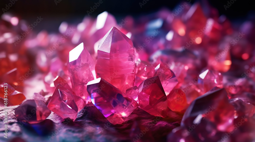 Amazing bright and shiny Rhodochrosit crystal cluster background. Jewel mineral detailed macro. Gene