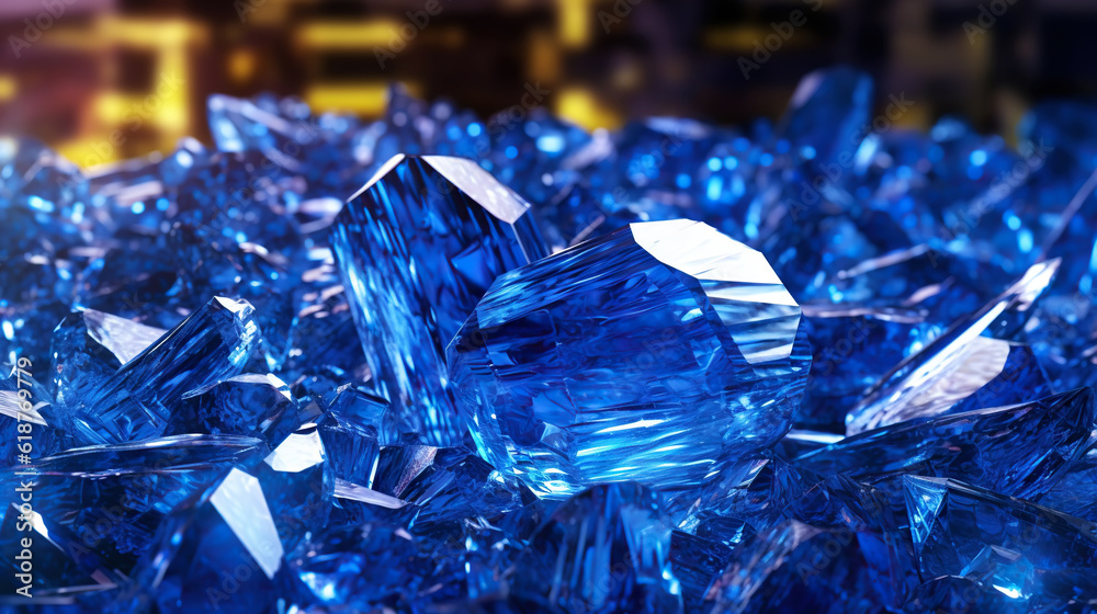 Amazing bright and shiny Sapphire crystal cluster background. Jewel mineral detailed macro. Generati