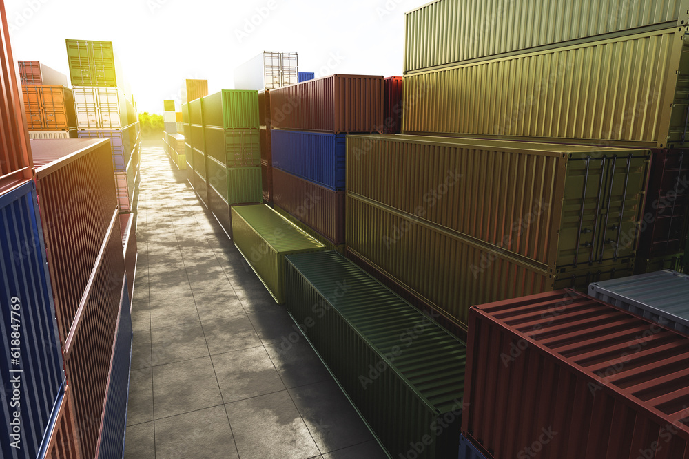 Cargo industrial containers at sunset