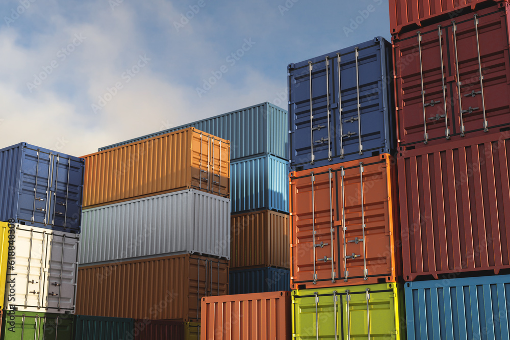 Cargo containers of different colors for logistics import-export business