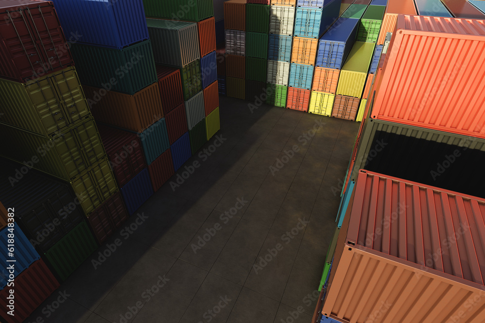 Cargo containers of different colors for logistics import-export business