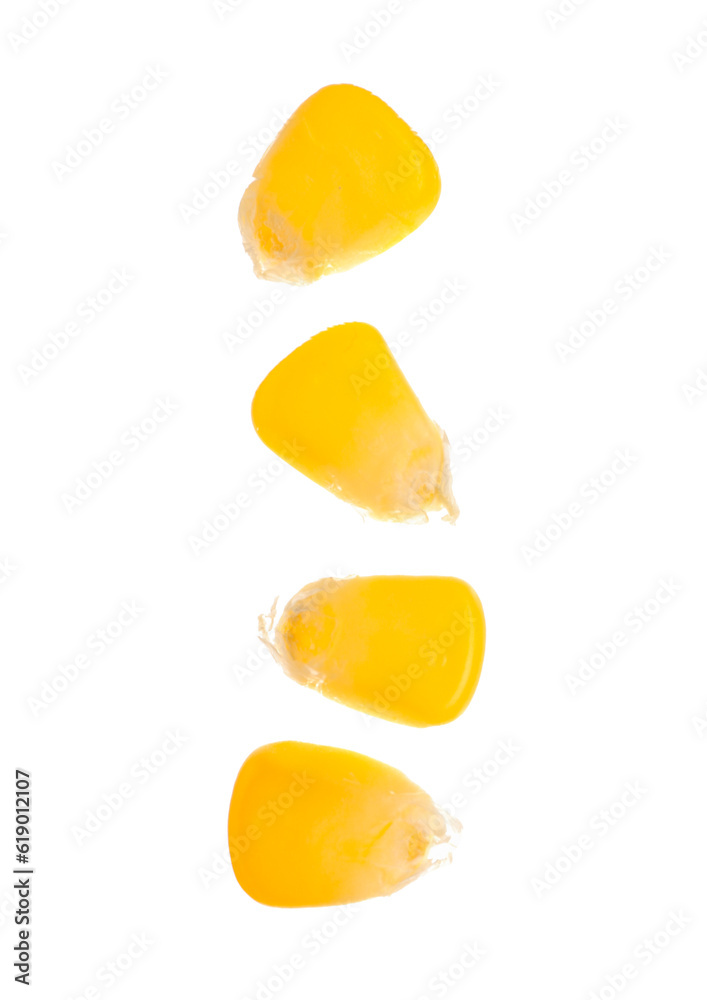 Fresh corn seeds on white background