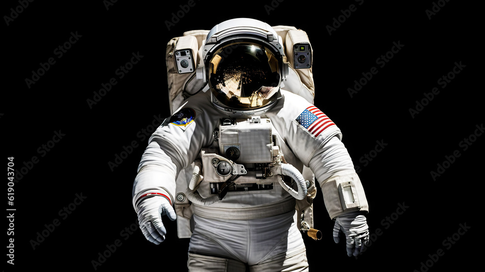 Portrait of astronaut floating in space. Front view on spacesuit technology. Generative AI