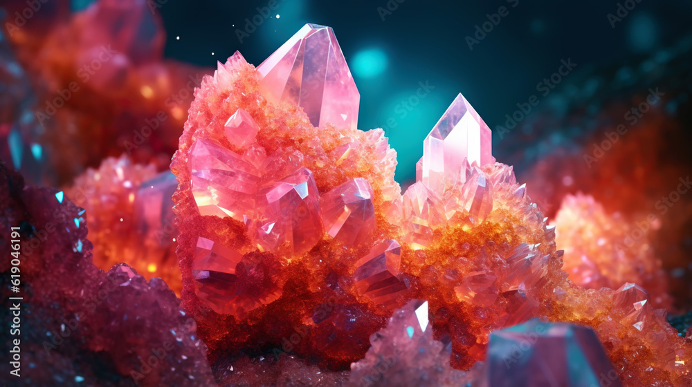 Amazing bright and shiny Cobaltocalcite crystal cluster background. Jewel mineral detailed macro. Ge