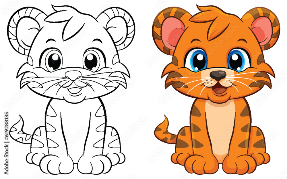 Coloring Page Outline of Cute Tiger