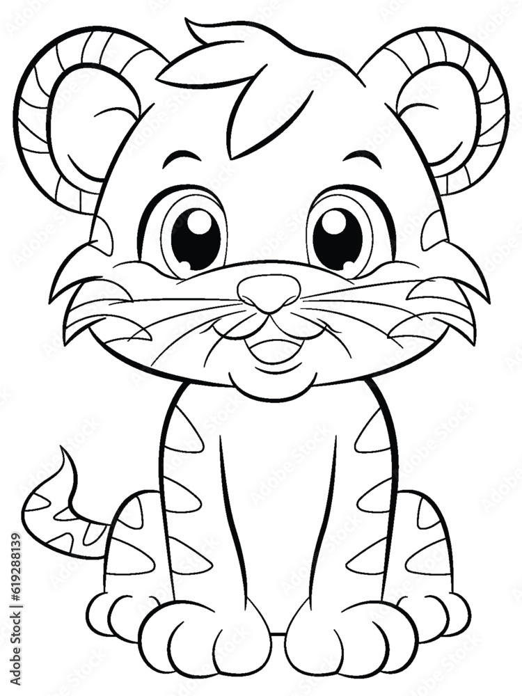 Coloring Page Outline of Cute Tiger