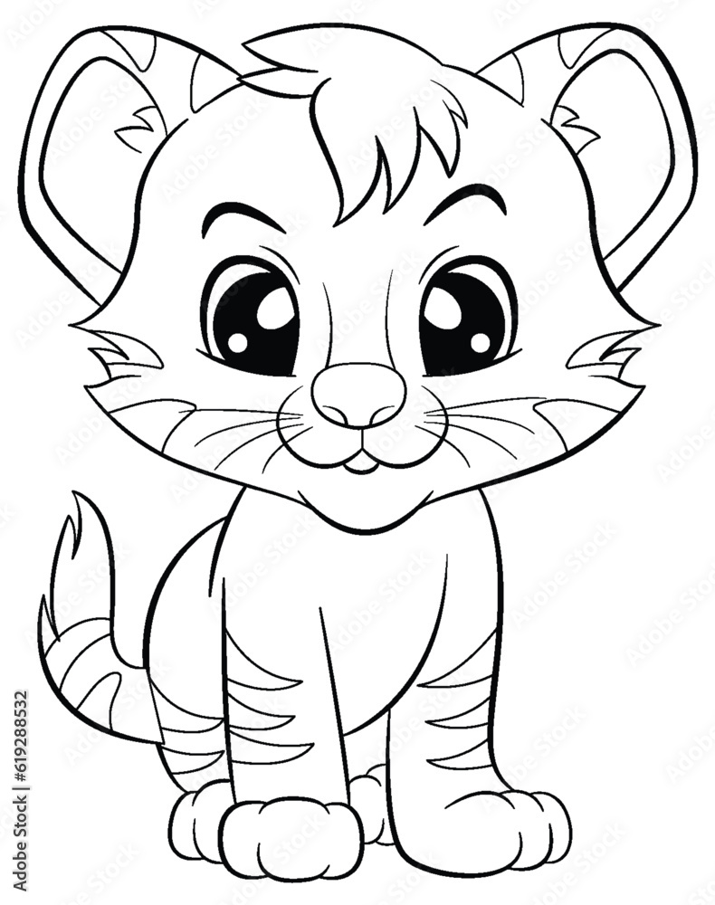 Coloring Page Outline of Cute Tiger