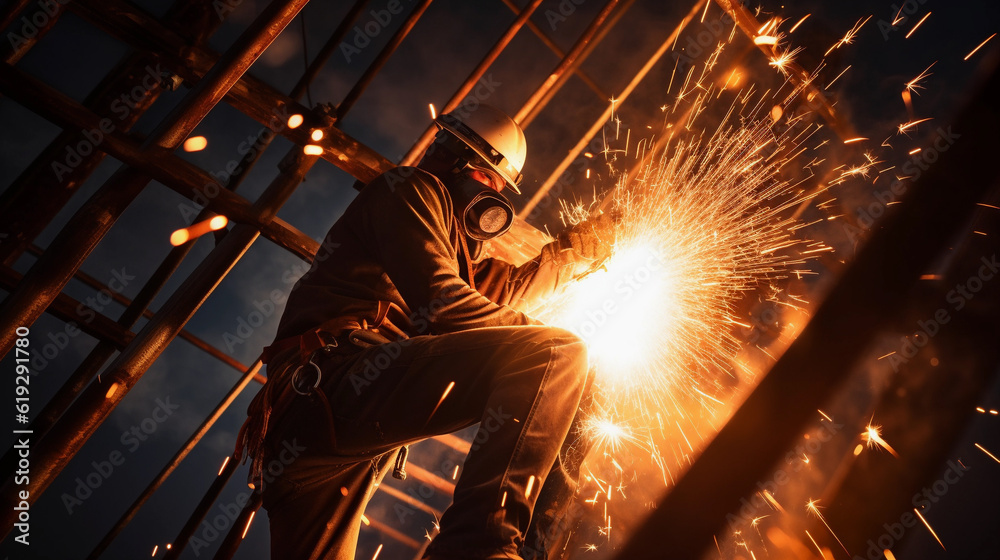 Light spark of welding sitting on the electric pole