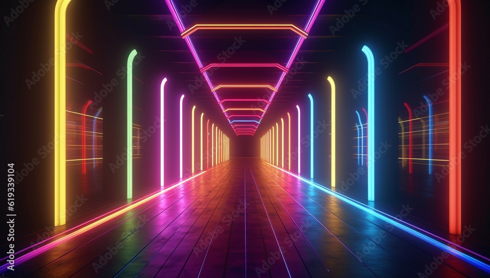 abstract background with neon lines tunnel