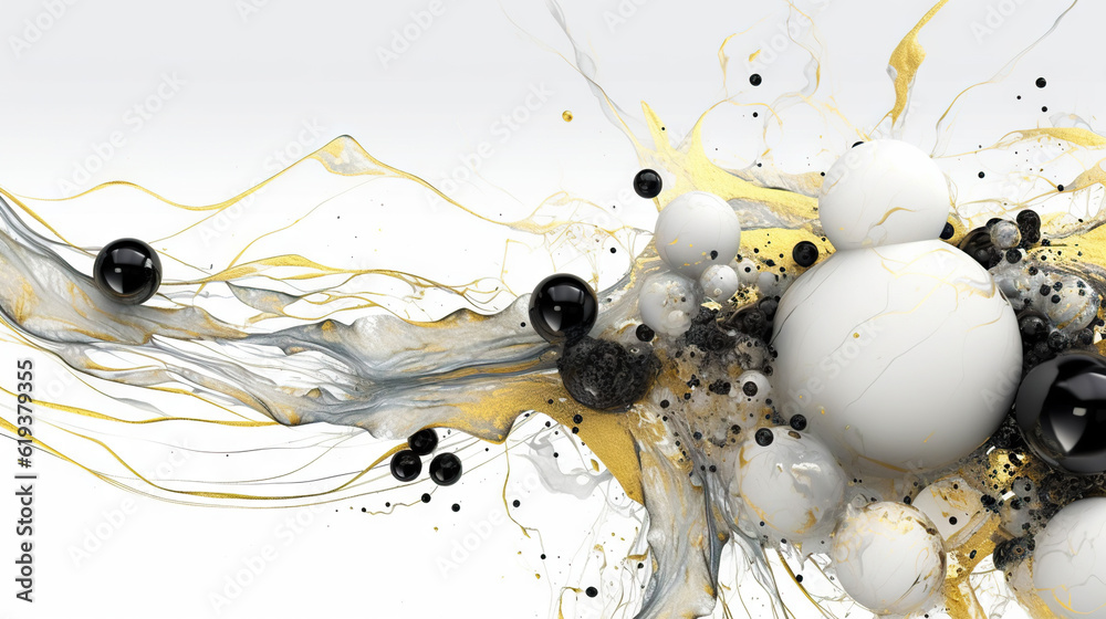 Abstract paint drops mixed on white background with swirls and stains. Non-mixing fluids pattern. Ge