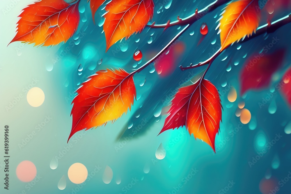 Beautiful colorful original background images of autumn rainy nature with withering leaves for creat